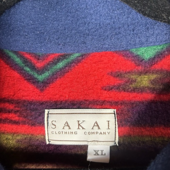 Vintage Sakai Fleece Jacket Full Zip Mens Size Xl Blue Aztec Pockets - Picture 3 of 8
